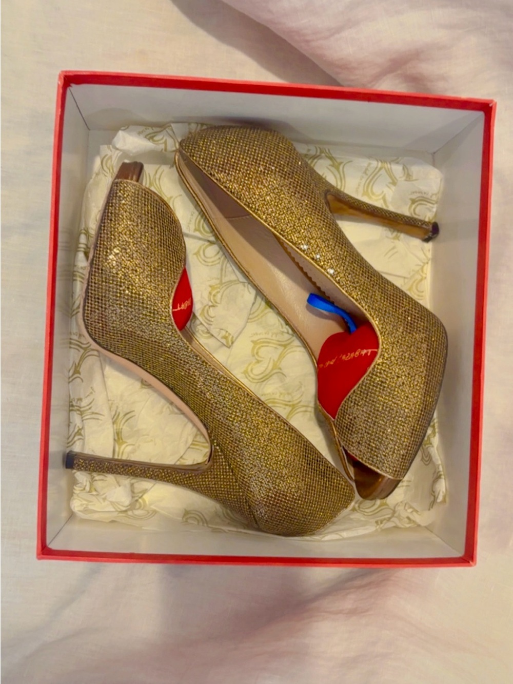 Golden Peep-Toe Pump